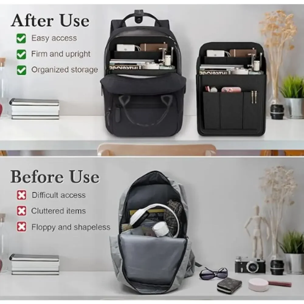Backpack Organizer Insert, Felt Bag Organizer for Rucksack Shoulder- Black